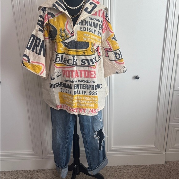 Vintage Flour Sack Boho Top Black Swan - Picture 9 of 9